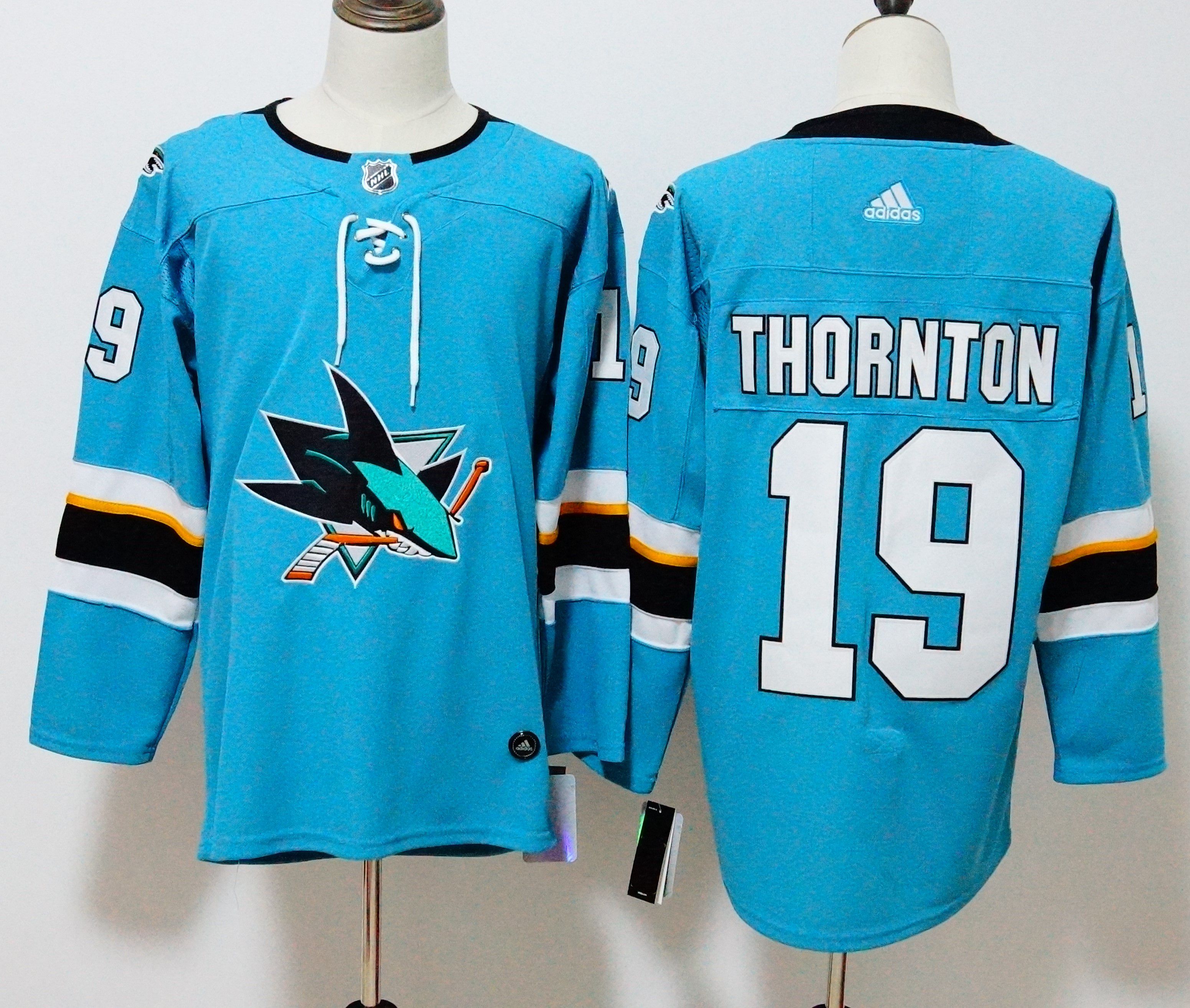 Men San Jose Sharks 19 Thornton Blue Hockey Stitched Adidas NHL Jerseys
